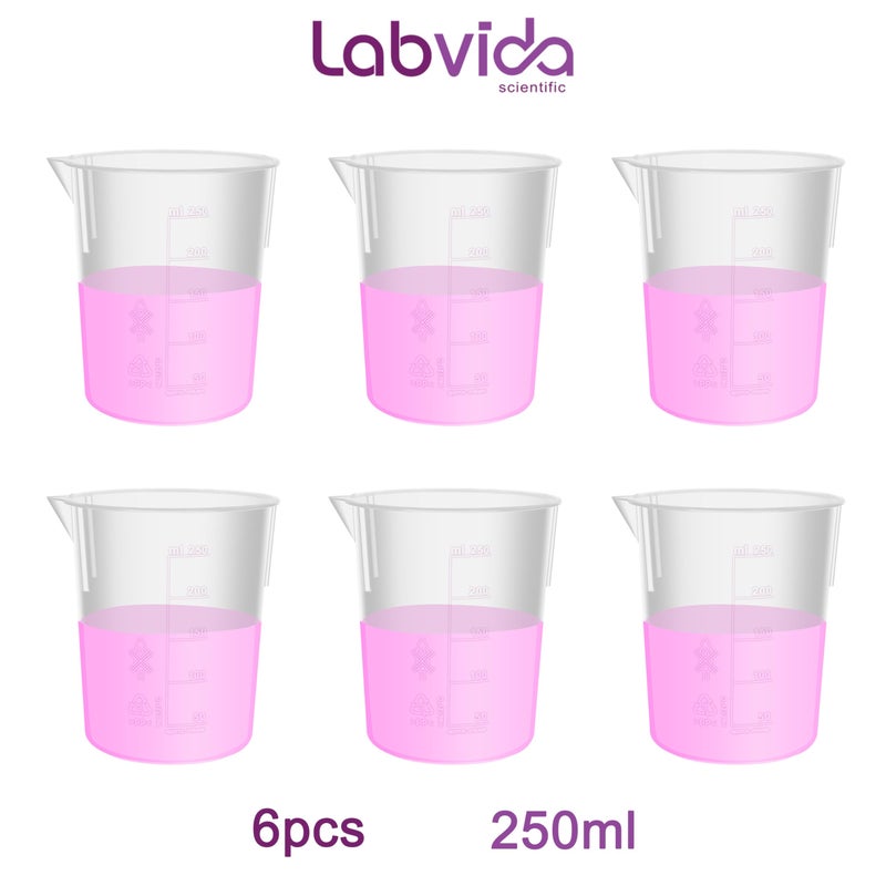 Labvida 6pcs of Stackable Plastic Beakers, Vol.250ml, PP Material, with Molded Graduation, LVB002 - Image 2